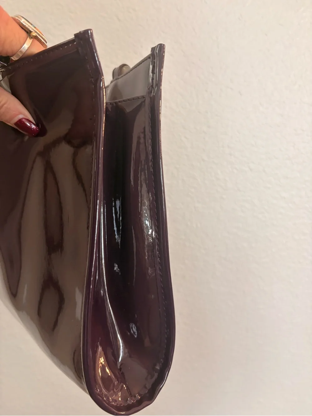 Neiman Marcus Glossy Patent Satchel in Plum with Tortoiseshell Handle